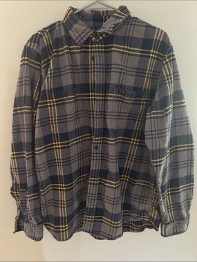 GAP Gray, Navy and Yellow Plaid Button-Down Shirt